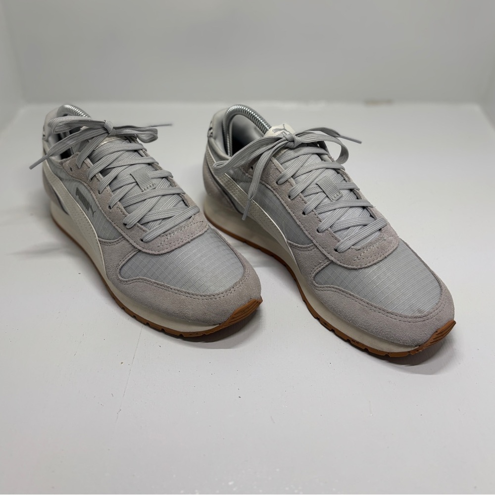 Puma Retro Runner Sneakers Womens 8.5 Gray Suede Nylon Gum Sole Leopard Heel - Picture 7 of 13